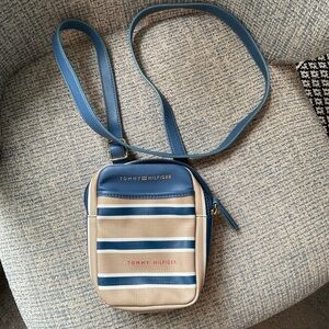 Tommy Hilfiger Blue and Tan Striped Crossbody Bag